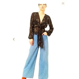 Forever 21 Semi-Sheer Rodeo Horse Blouse – Size M – Western Print